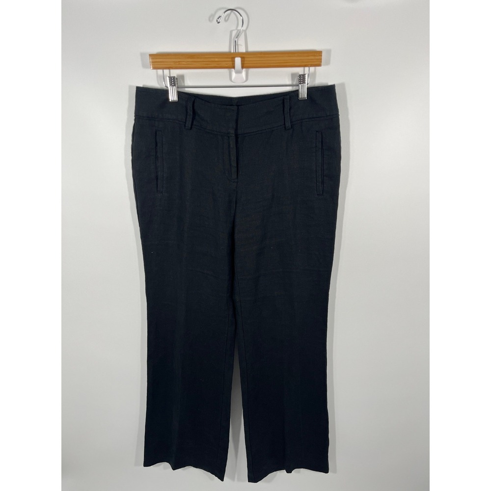 Loft Womens 100% Linen Pants 8 Black Coastal Minimalist Euro Summer